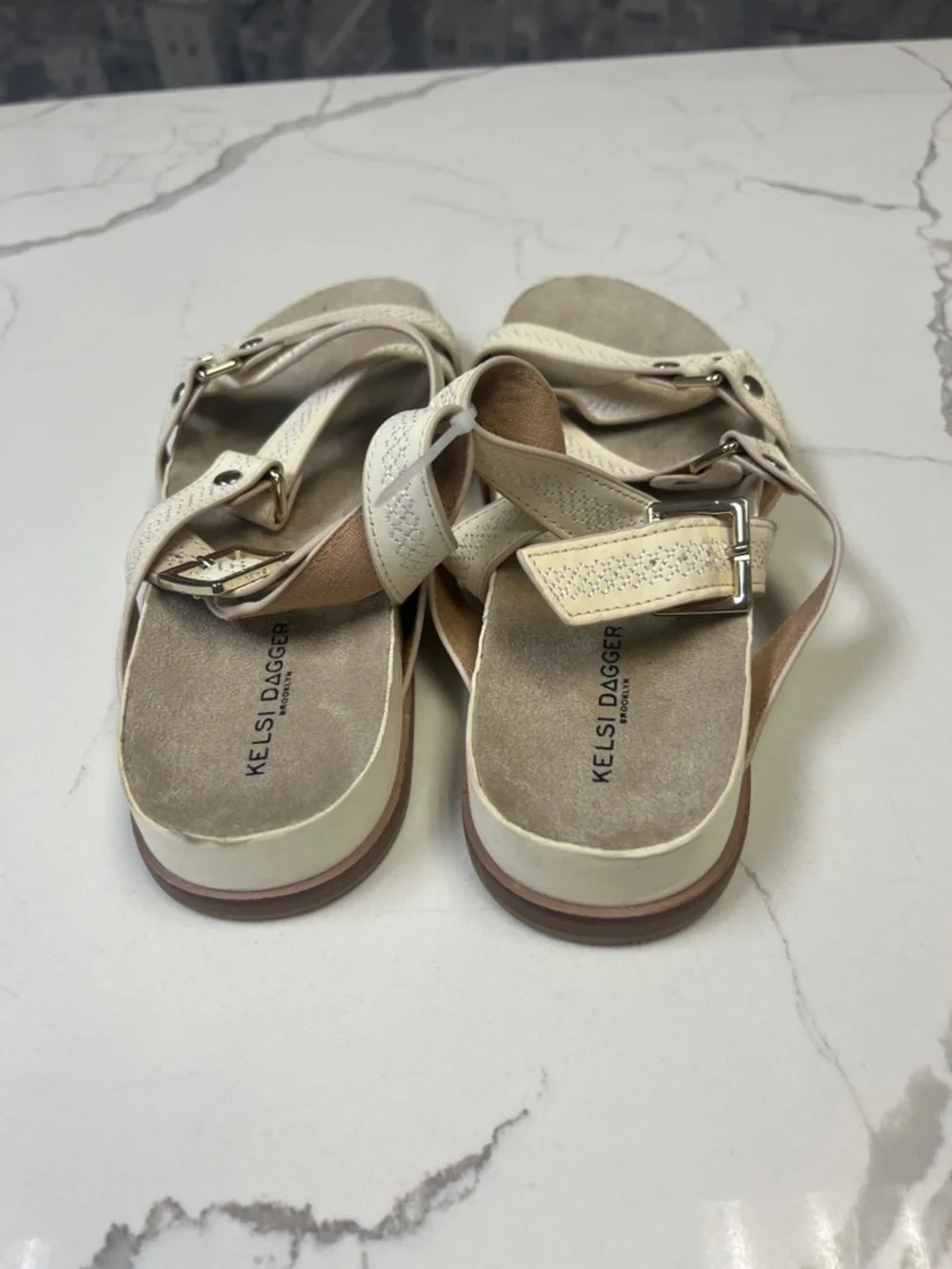 Kelsi Dagger Brooklyn White Leather Strappy Sandals Size 10